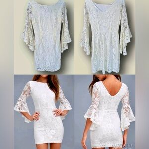 Lulus Allure Em In Cream Lace Bell Sleeve Bodycon antique white